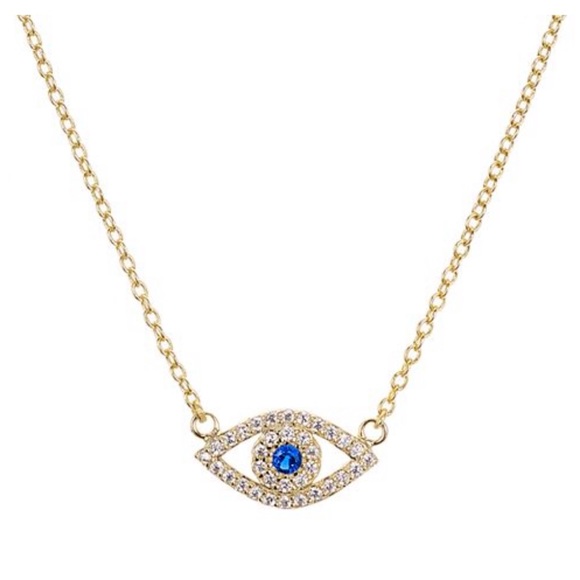 Aqua Jewelry - Evil Eye Pendant Necklace Sterling Silver 15” GOLD